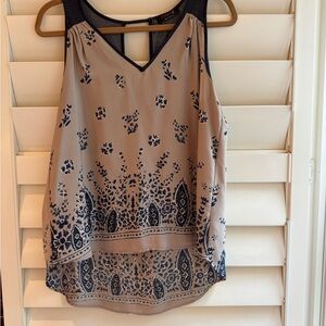 Renee C. Navy and Beige Patterned Tank Top